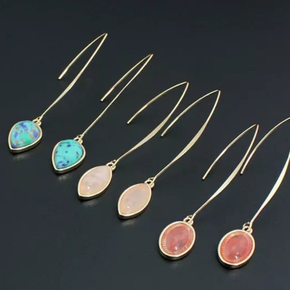 Long Turquoise Trendy Costume Earrings - Picture 2 of 5